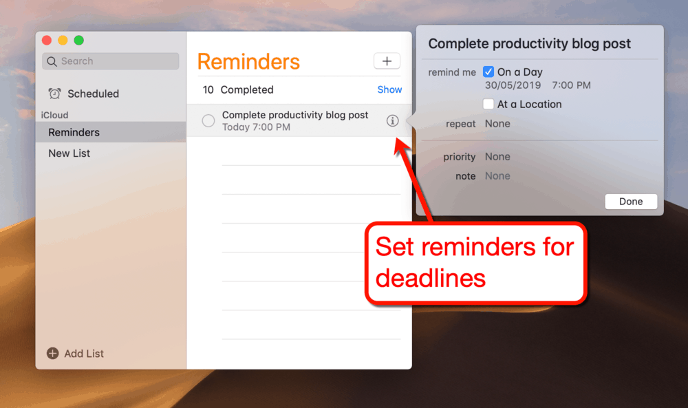 Setting Reminders for Deadlines