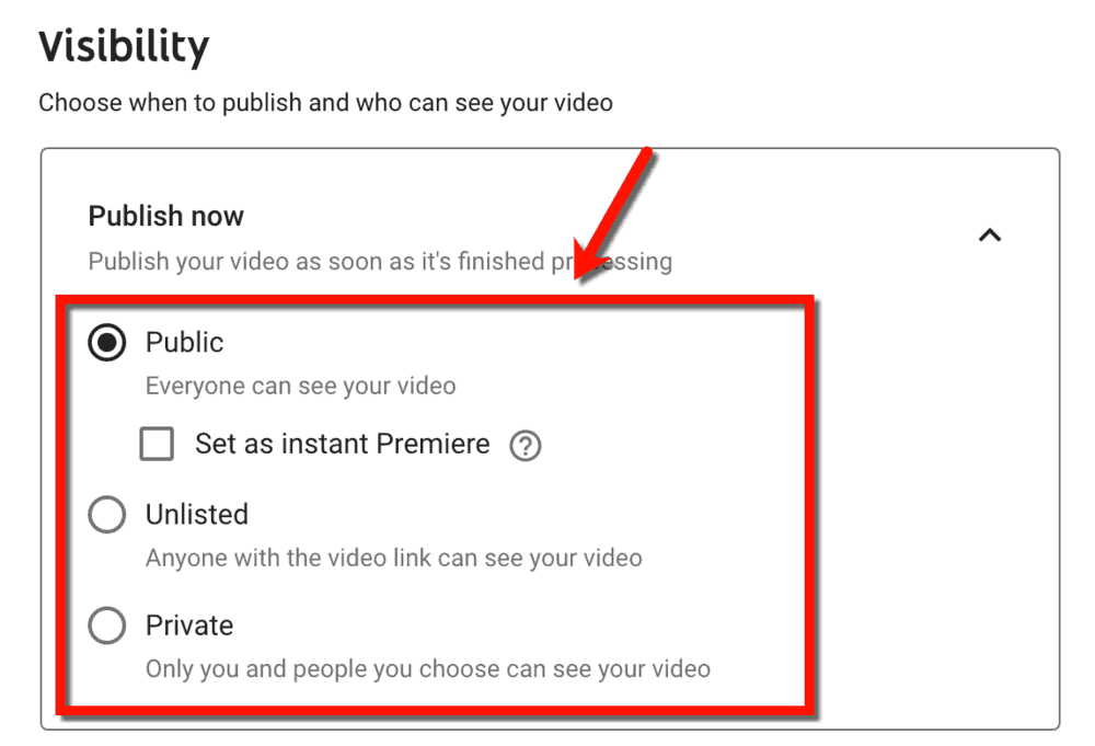 YouTube视频能见度设置