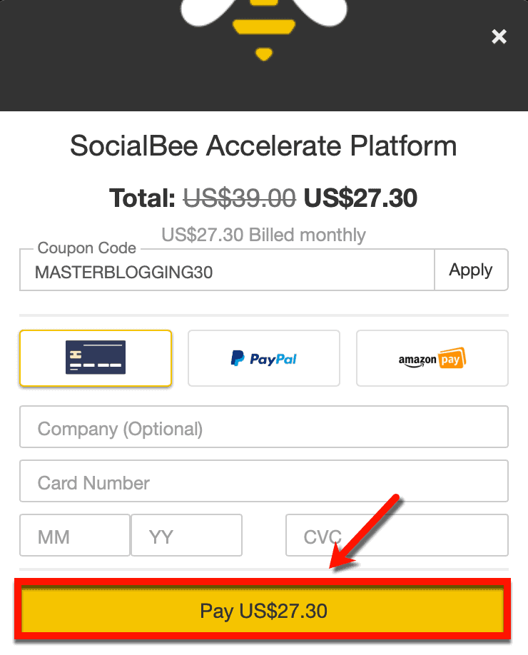 SocialBee付款形式
