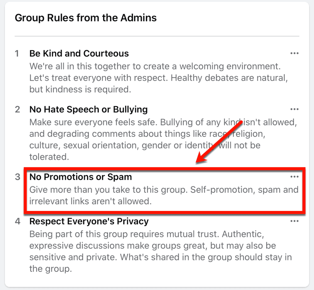 Facebook关于会员链接的群组规则