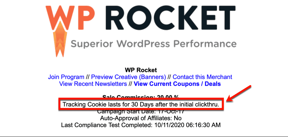 WP Rocket Affiliate Cookie持续时间